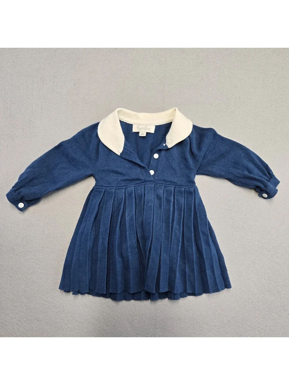 Cygnet Living Pleated Knit Dress Girls 12M Navy Cream Cotton Cashmere Blend NWOT